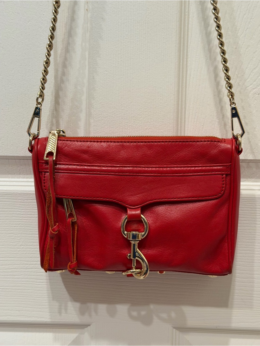 Rebecca Minkoff Mini MAC Red Leather Crossbody Gold Chain Convertible F14 Bag